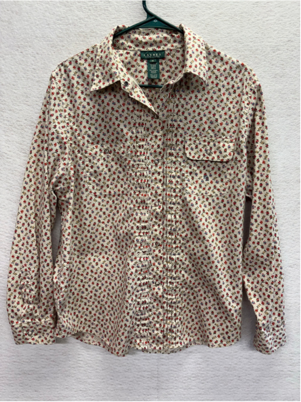 Lauren Ralph Lauren XL Floral Western Pearl Snap Shirt Cotton Cottagecore